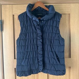 Tribal Navy Blue Puffer Quilted Ruffle Vest Women’s size Medium